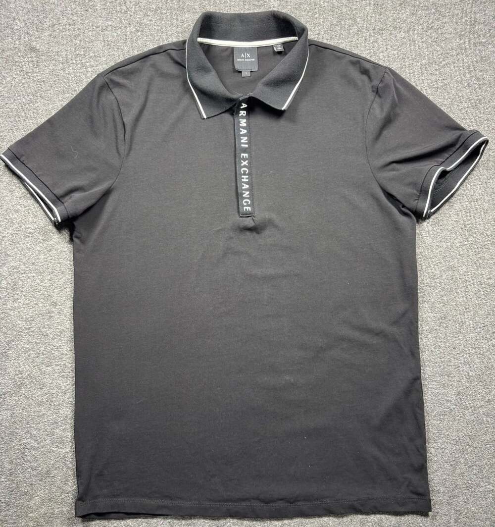 Armani Exchange Polo Shirt Size L Black Logo Placket
